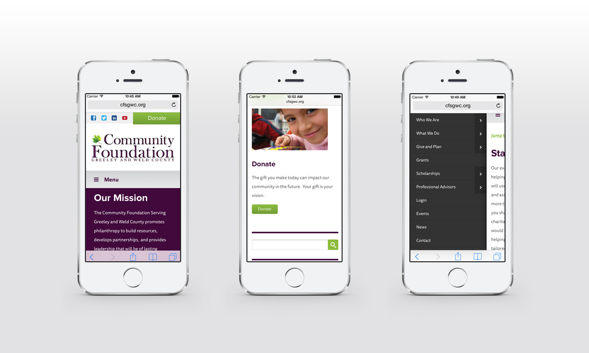 New Mobile Website Screenshots - The Community Foundation Serving Greeley and Weld County